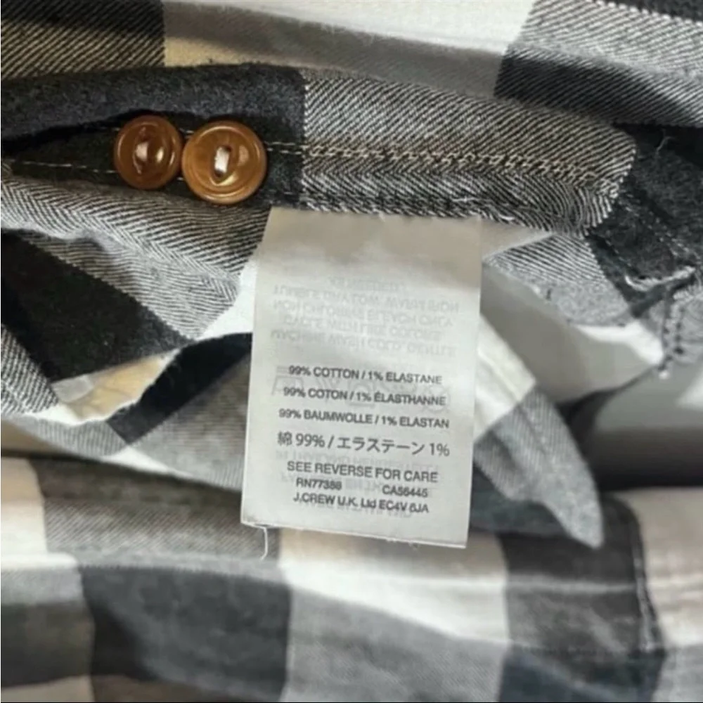 J. Crew Womens Long Sleeve Boy Shirt In Charcoal Buffalo Plaid Black and White